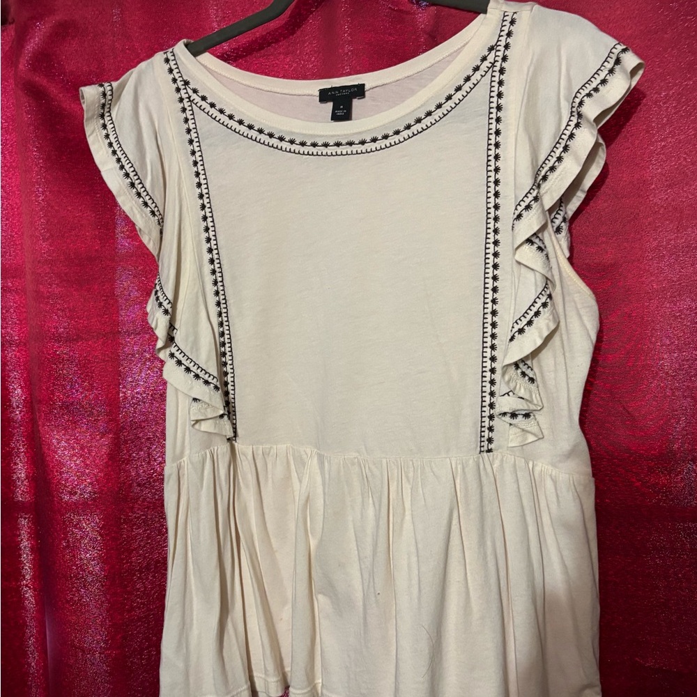 Anthropologie Cream Ruffle Sleeve Top
